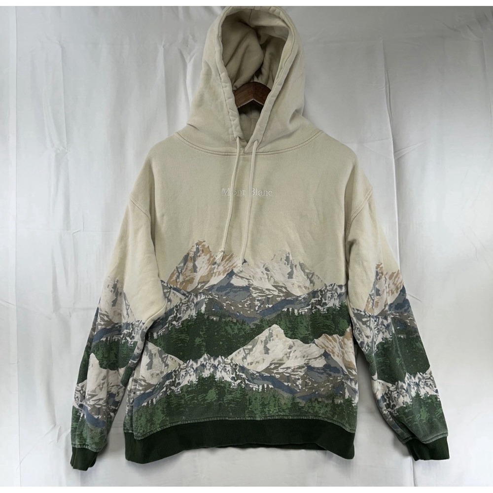 Modish Rebel Mont Blanc Mountain Graphic Hoodie Mens Small Cream Landscape AOP